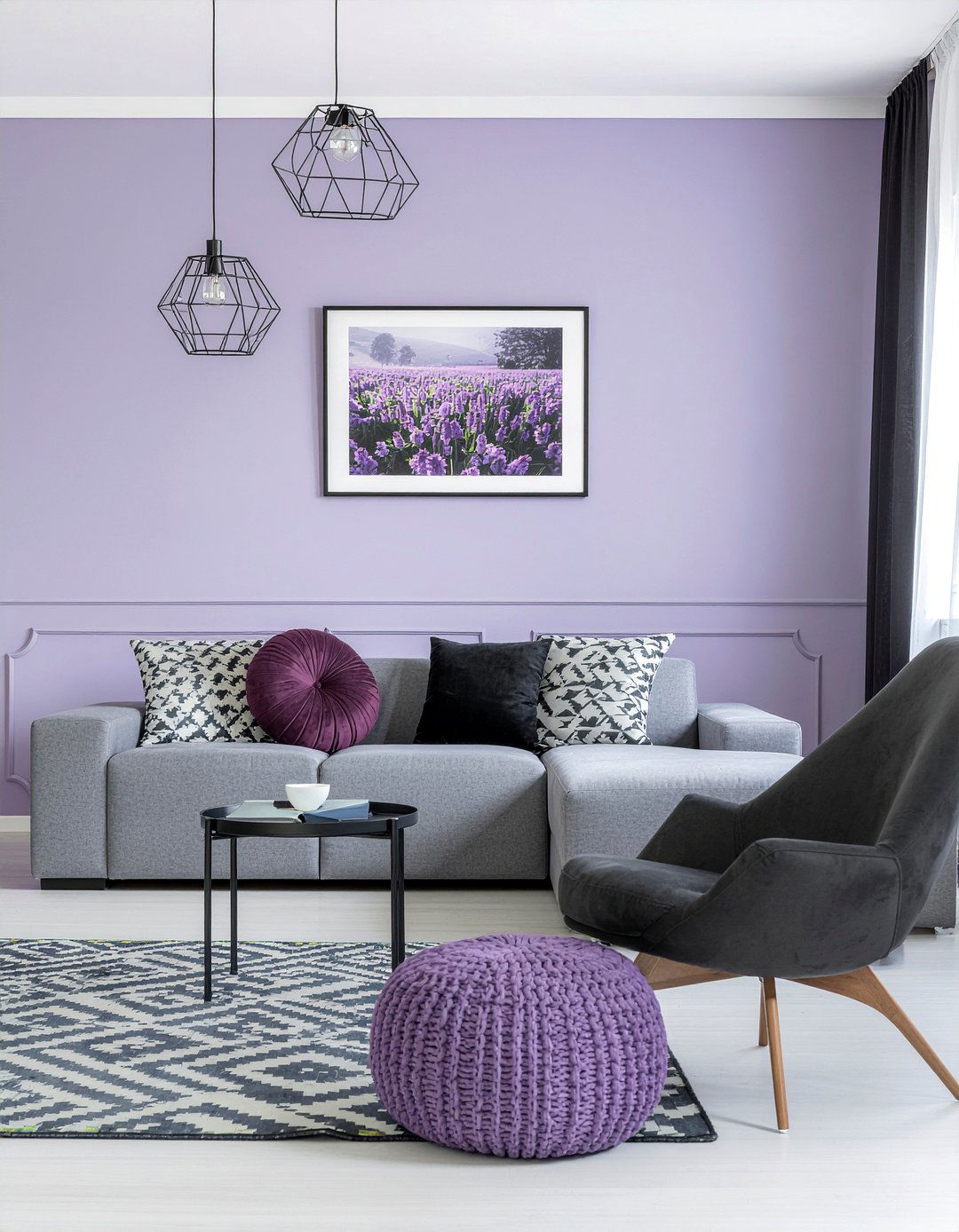 Lilac and charcoal living room - 30 lilac living room ideas