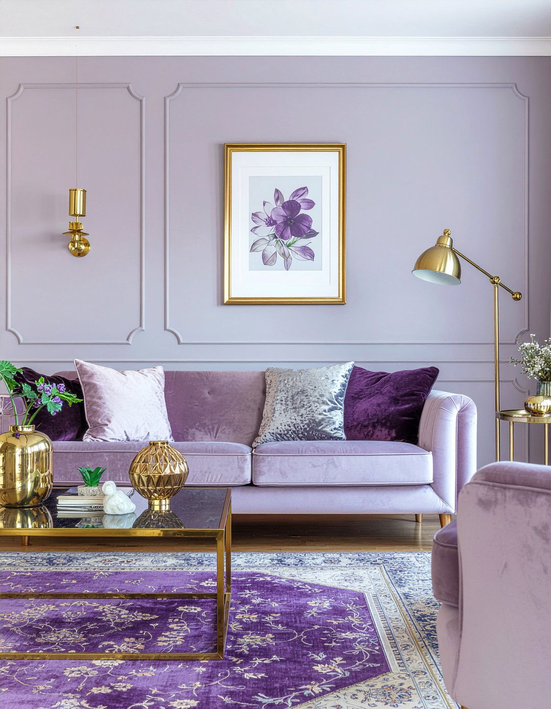Lilac and gold decor - 30 lilac living room ideas