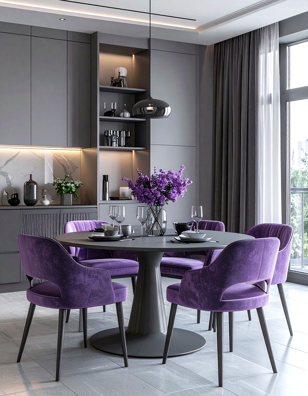 Lilac and grey dining room - 30 purple dining room color schemes