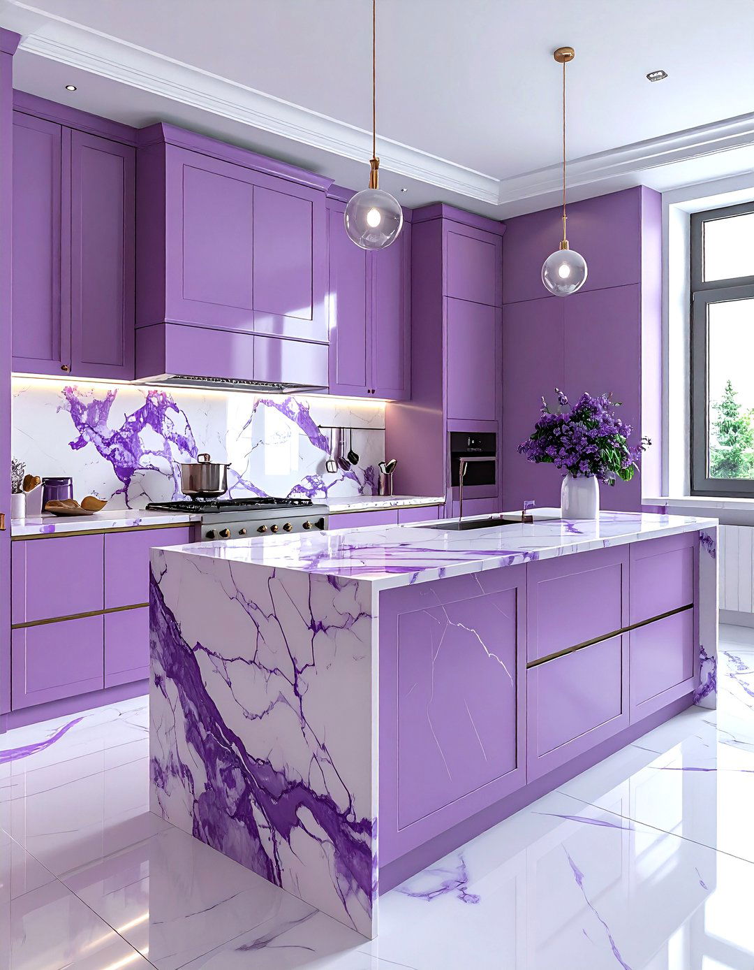 Lilac and marble kitchen - 30 purple kitchen color schemes