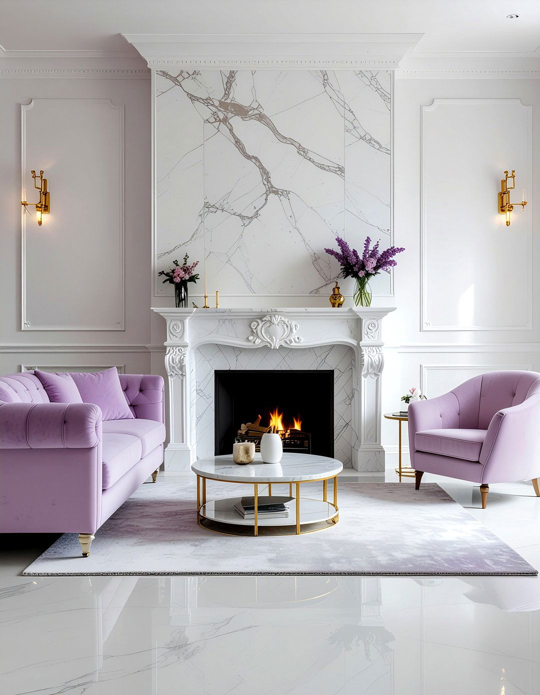 Lilac and marble living room - 30 lilac living room ideas