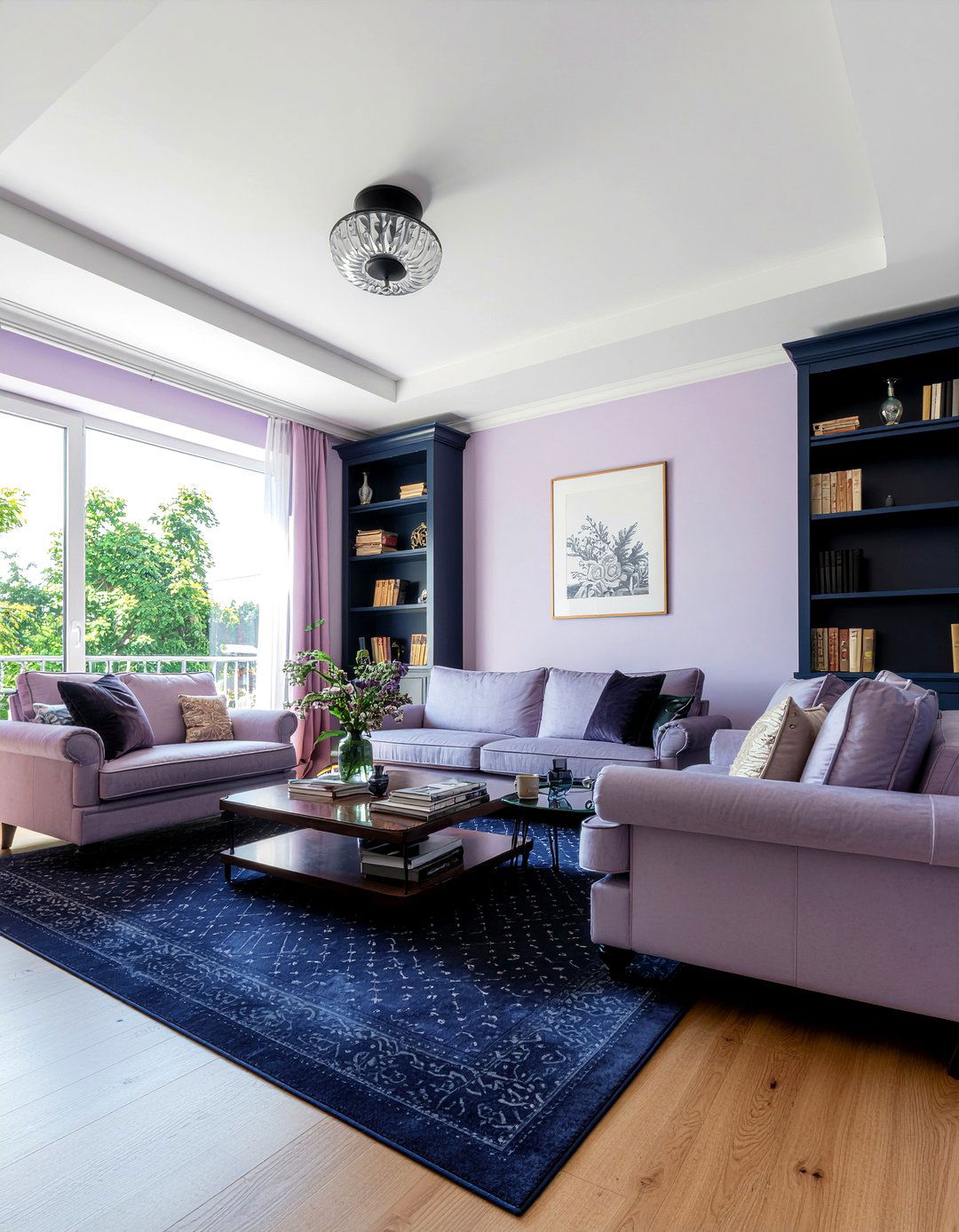 Lilac and navy living room - 30 lilac living room ideas