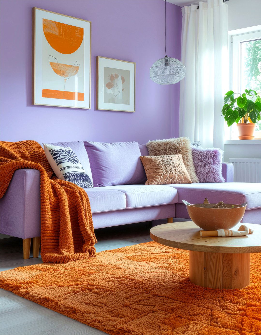 Lilac and orange living room - 30 lilac living room ideas