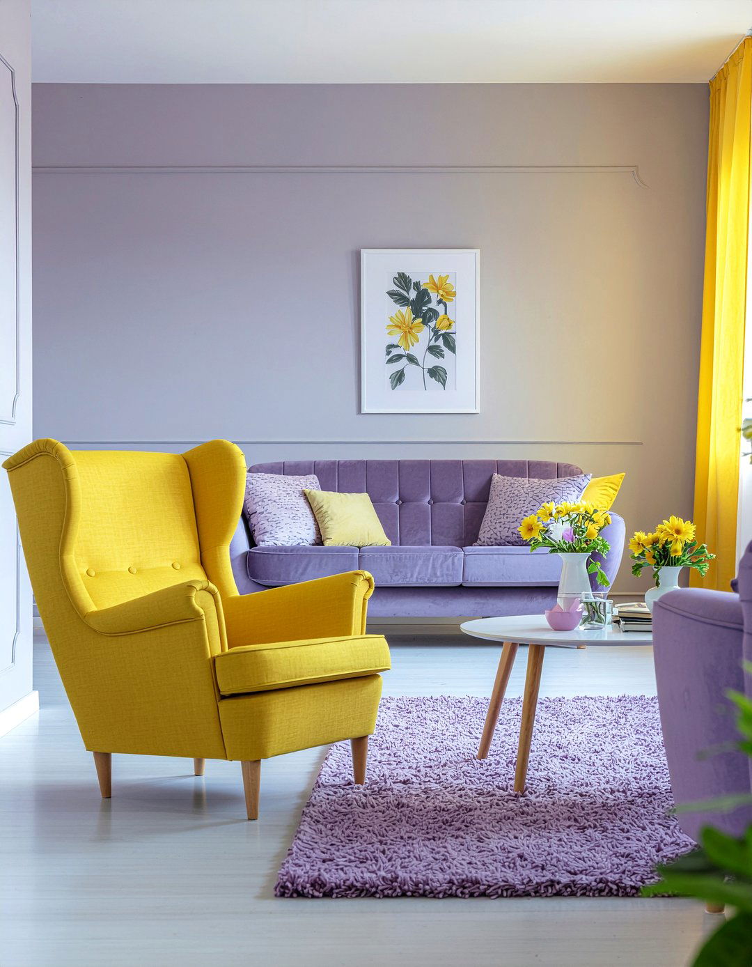 Lilac and yellow living room - 30 lilac living room ideas