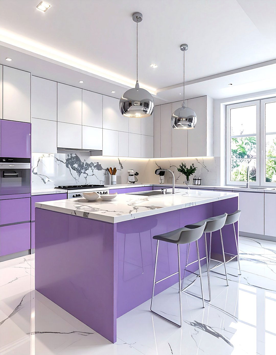 Lilac kitchen island - 30 purple kitchen color schemes