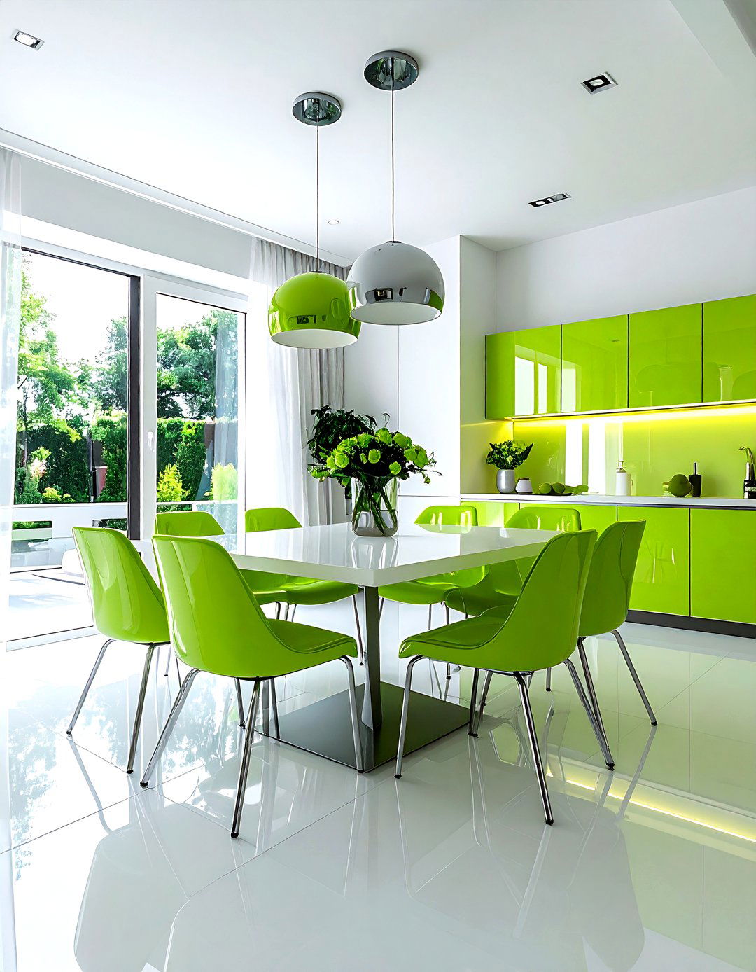Lime green contemporary dining room - 30 green and white dining room ideas