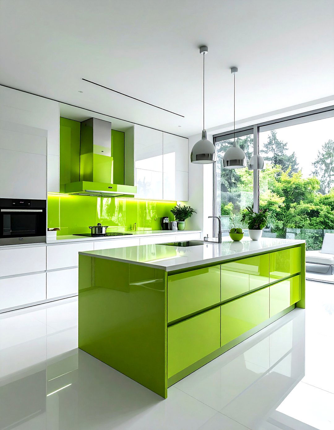Lime green kitchen accents white modern kitchen - 30 green and white kitchen ideas