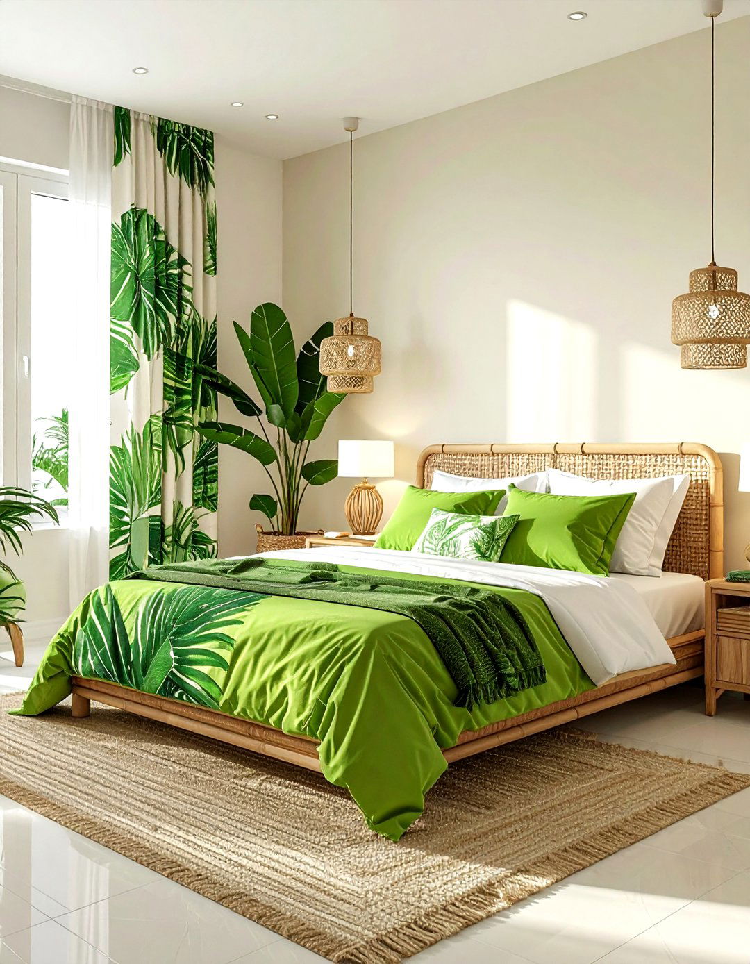 Lime green tropical bedroom - 30 bohemian green bedroom ideas