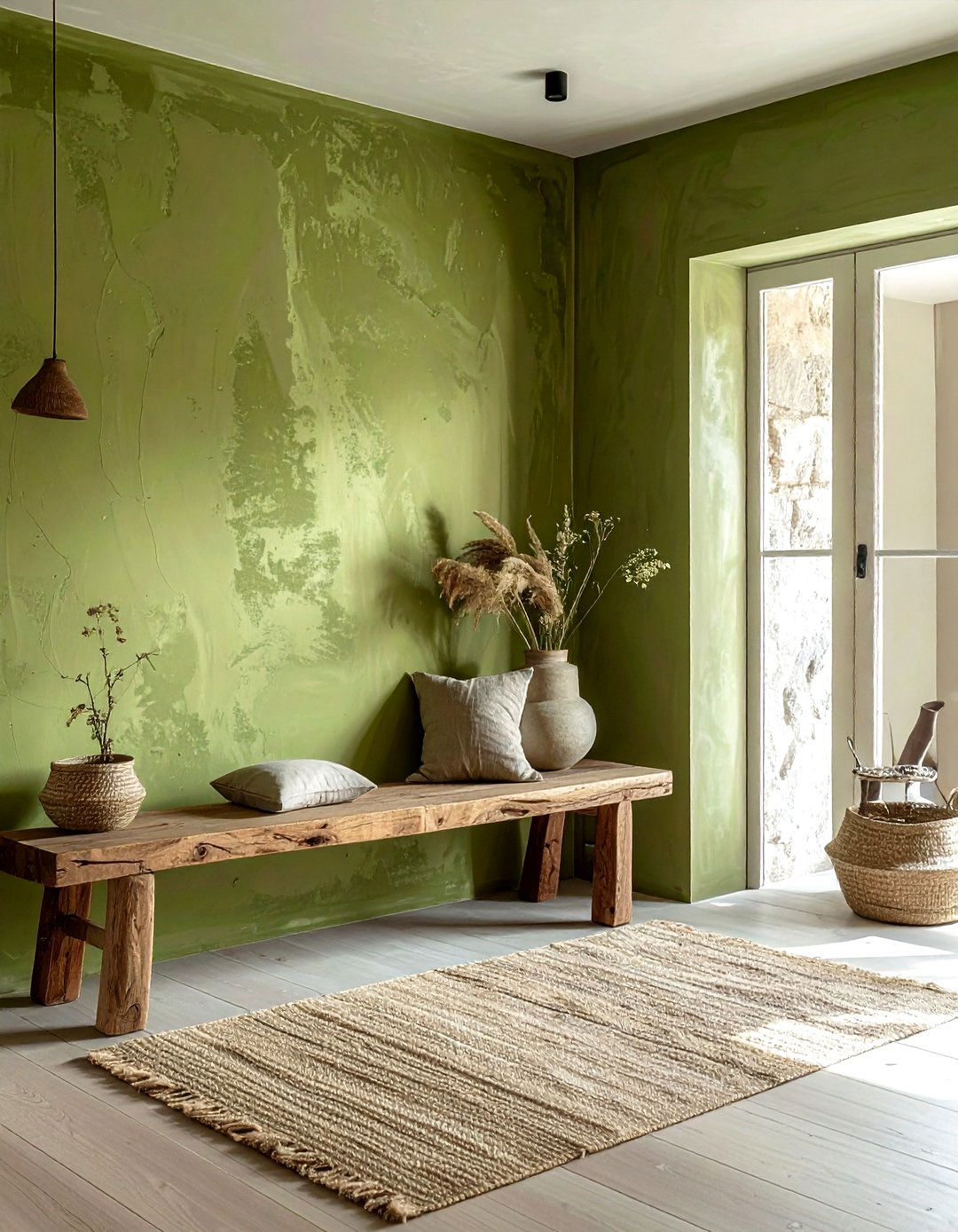 Lime wash green walls - 30 minimalist green living room ideas