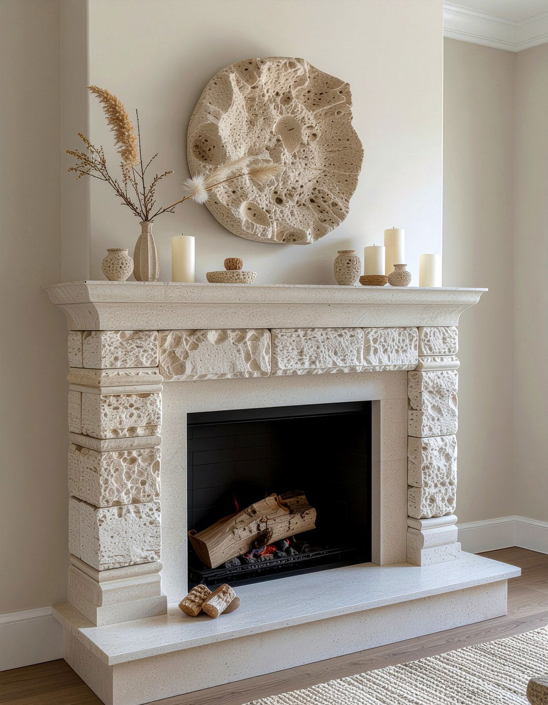 Limestone Fireplace - 30 fireplace mantel ideas