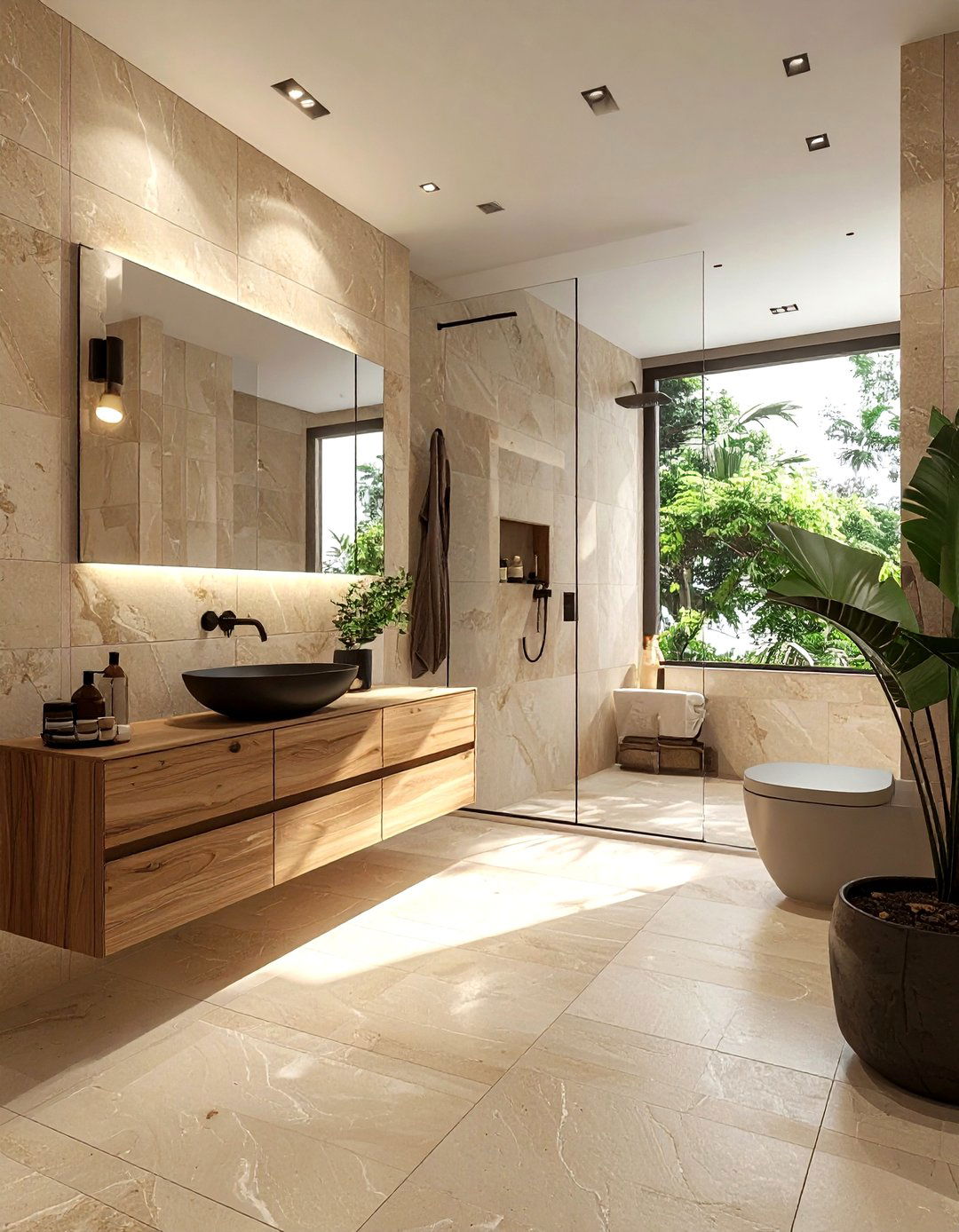 Limestone Wall - 30 stone bathroom ideas