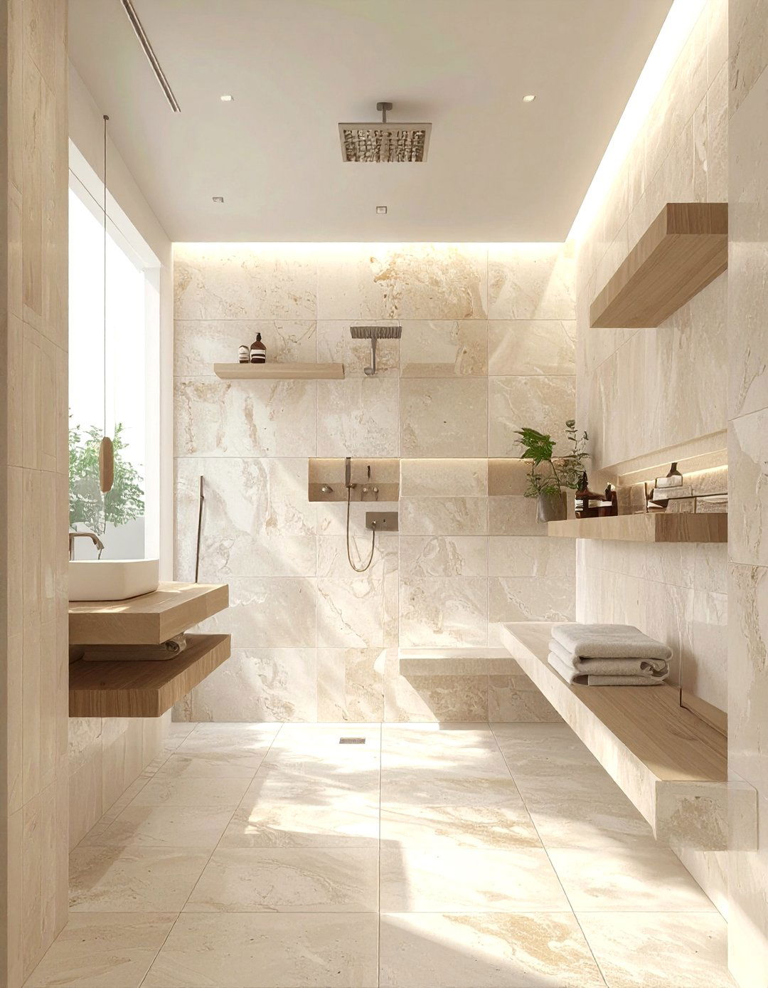 Limestone Wet Room - 30 natural stone bathroom ideas
