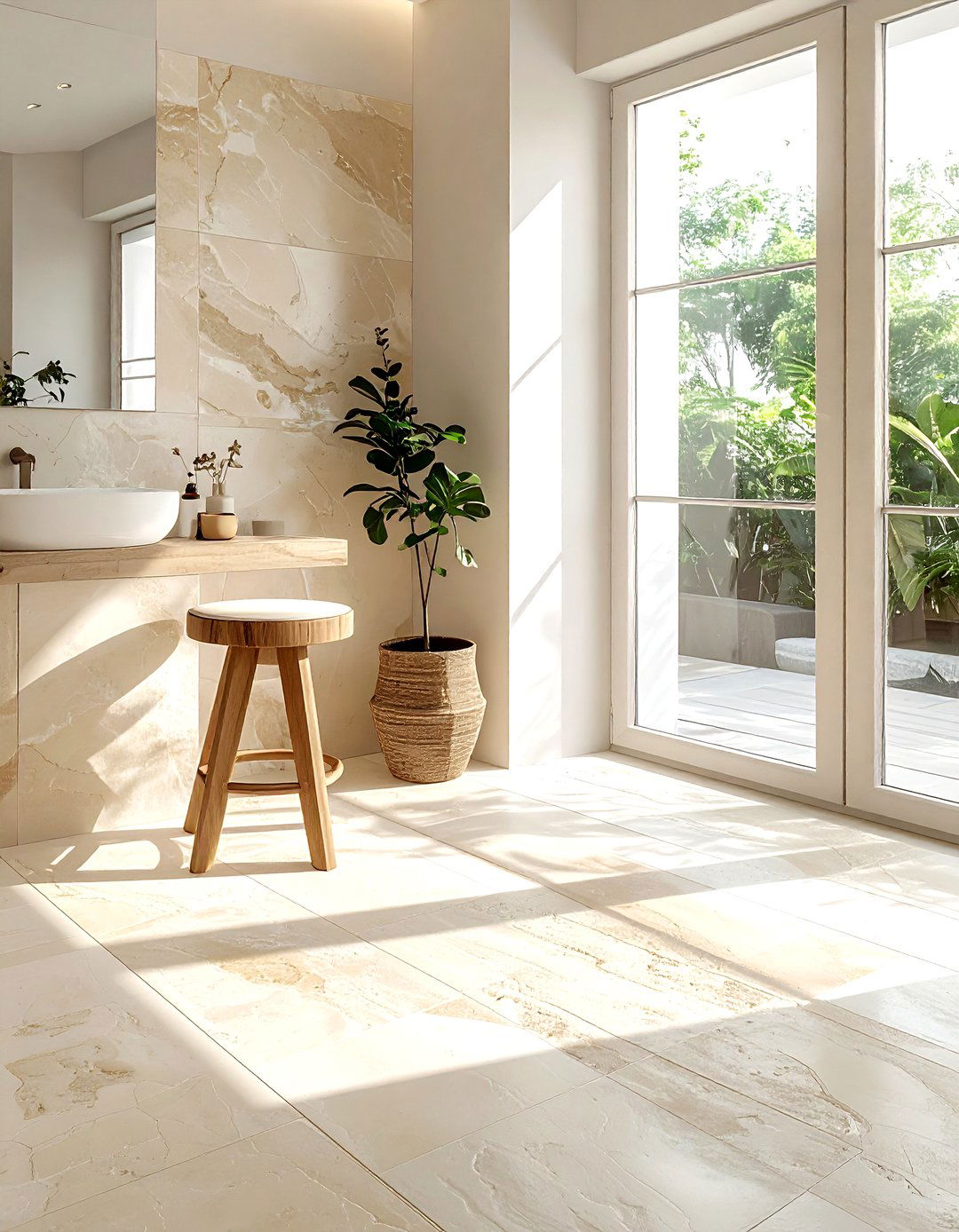 Limestone floor tile - 30 bathroom flooring ideas