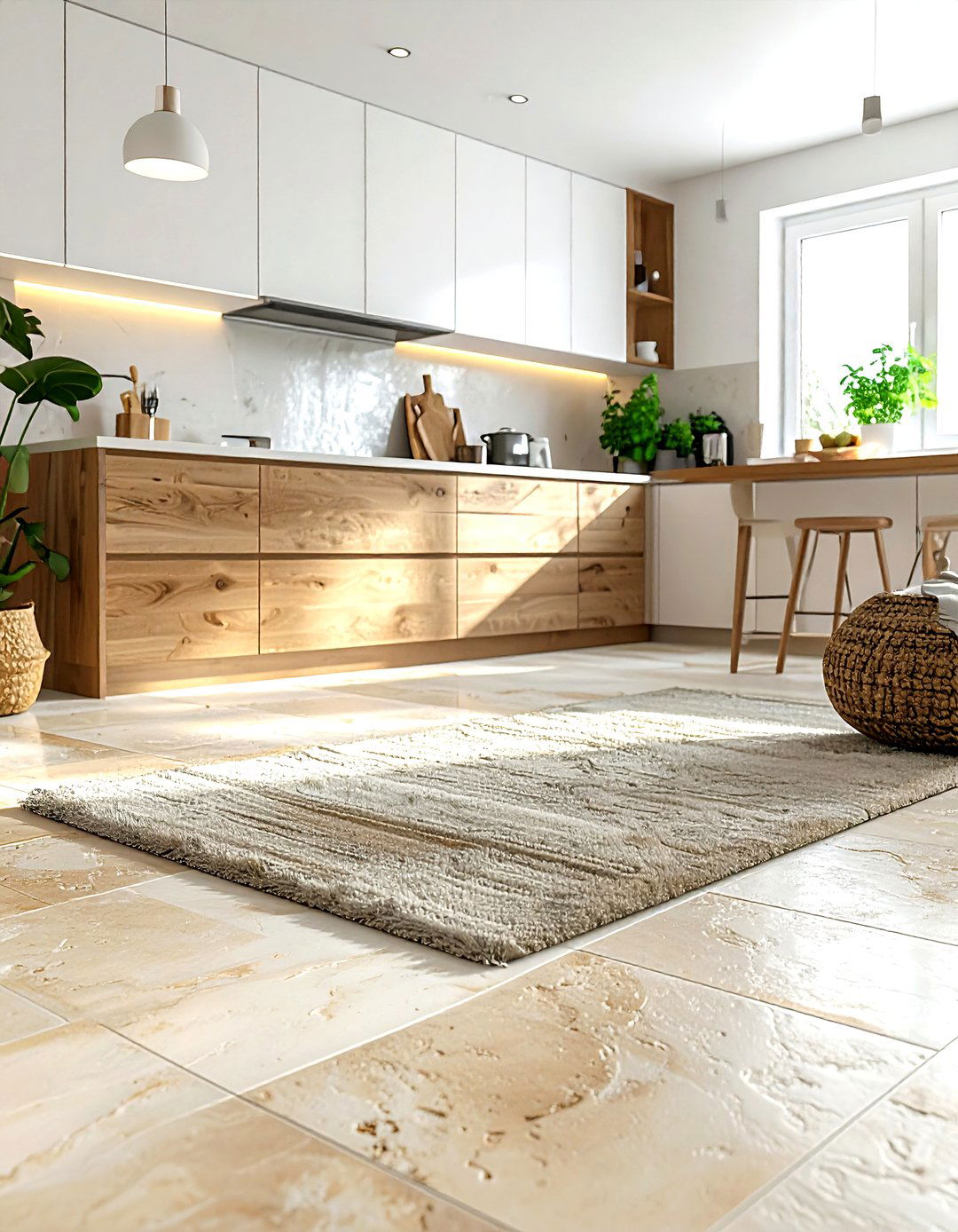 Limestone floor with underfloor heating - 30 limestone floor kitchen ideas