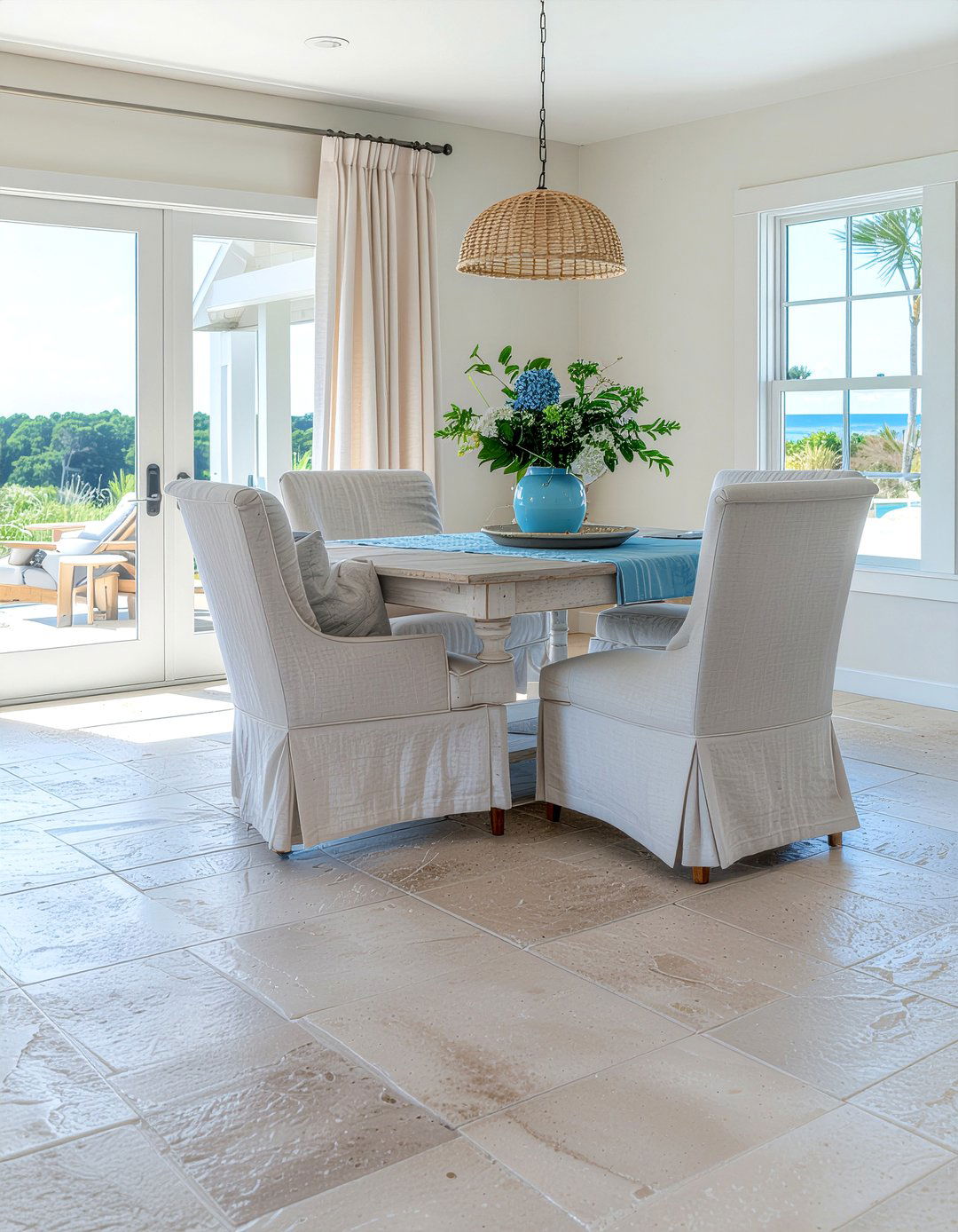 Limestone tile floor - 30 dining room tile floor ideas