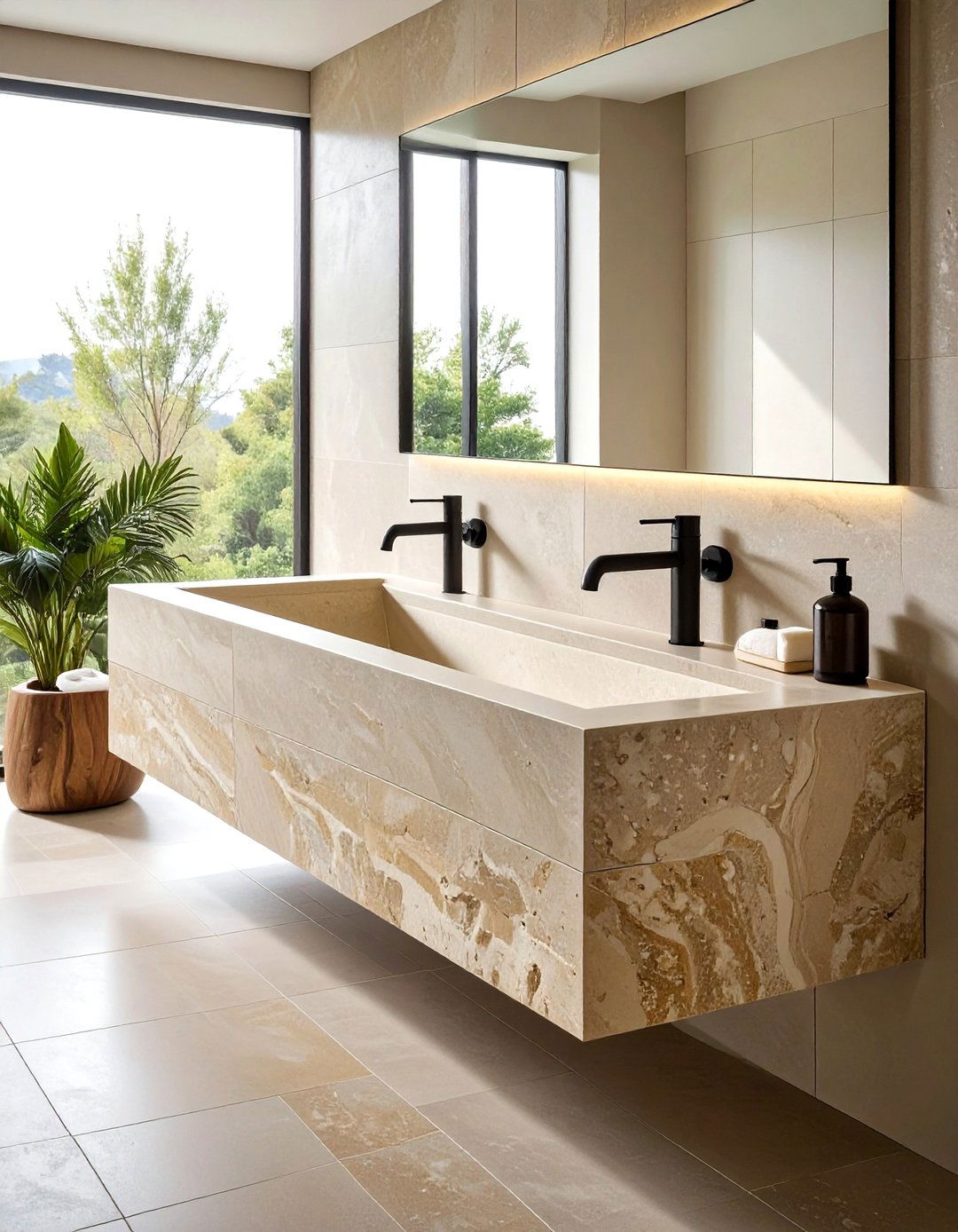 Limestone trough sink - 30 stone sink ideas