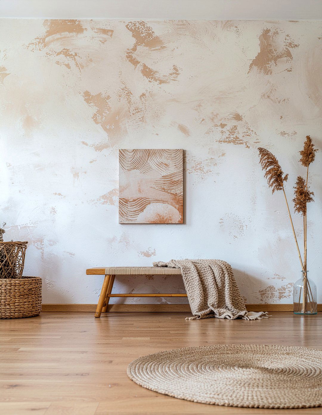 Limewash Texture Paint - 30 warm minimalist living room ideas