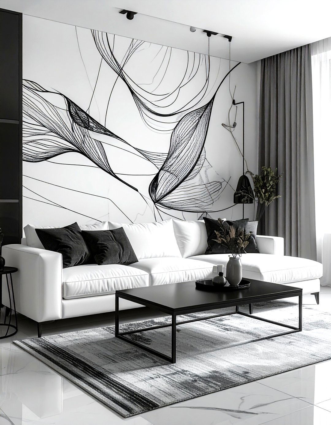 Line Art Wallpaper - 30 living room botanical wallpapers