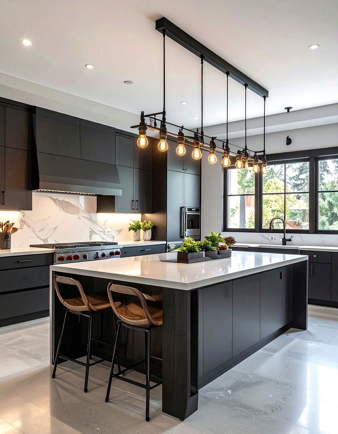 Linear Industrial Island Light - 30 industrial pendant kitchen ideas