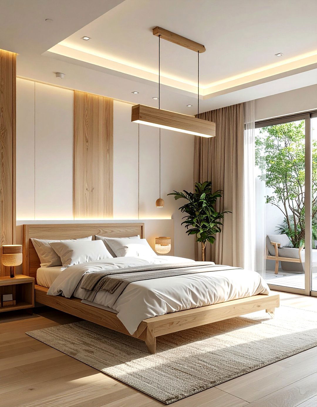 Linear Wood Pendant - 30 bedroom pendant lighting ideas
