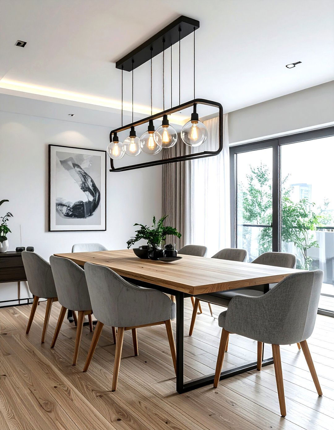 Linear dining chandelier - 30 kitchen accent lighting ideas