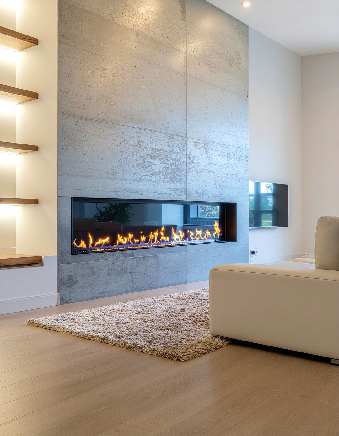 Linear electric fireplace - 30 living room modern fireplace ideas