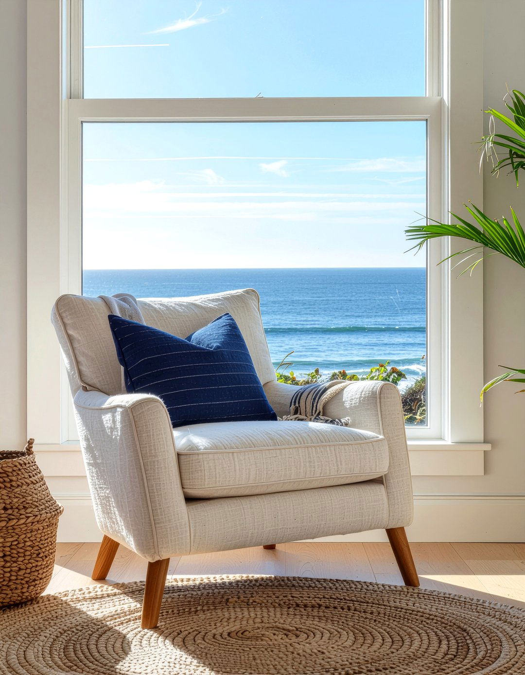 Linen Armchair - 30 living room coastal furniture ideas