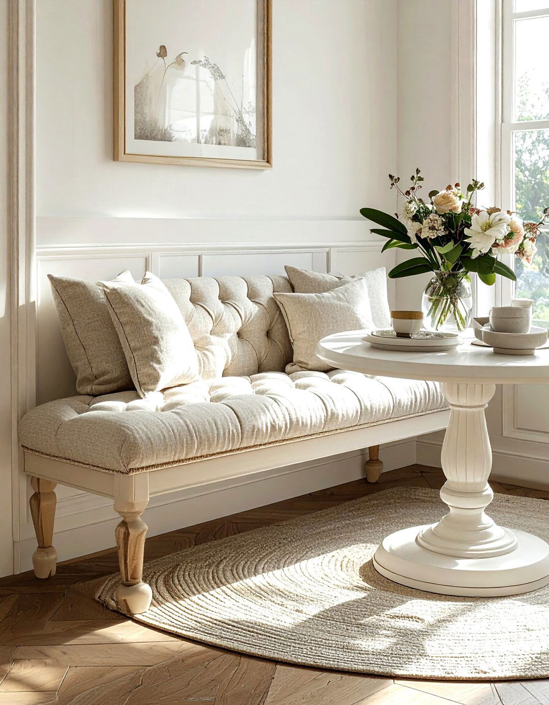 Linen Bench Cushion - 30 linen kitchen ideas