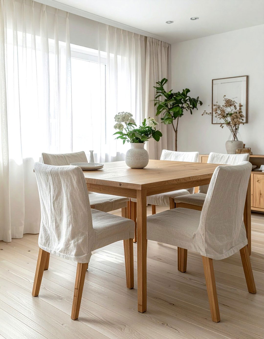 Linen Chair Cover - 30 zen dining room ideas