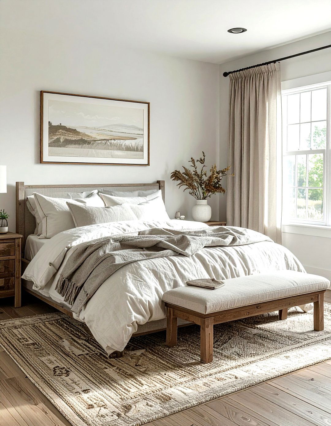 Linen Farmhouse Bedroom - 30 farmhouse cream bedroom ideas