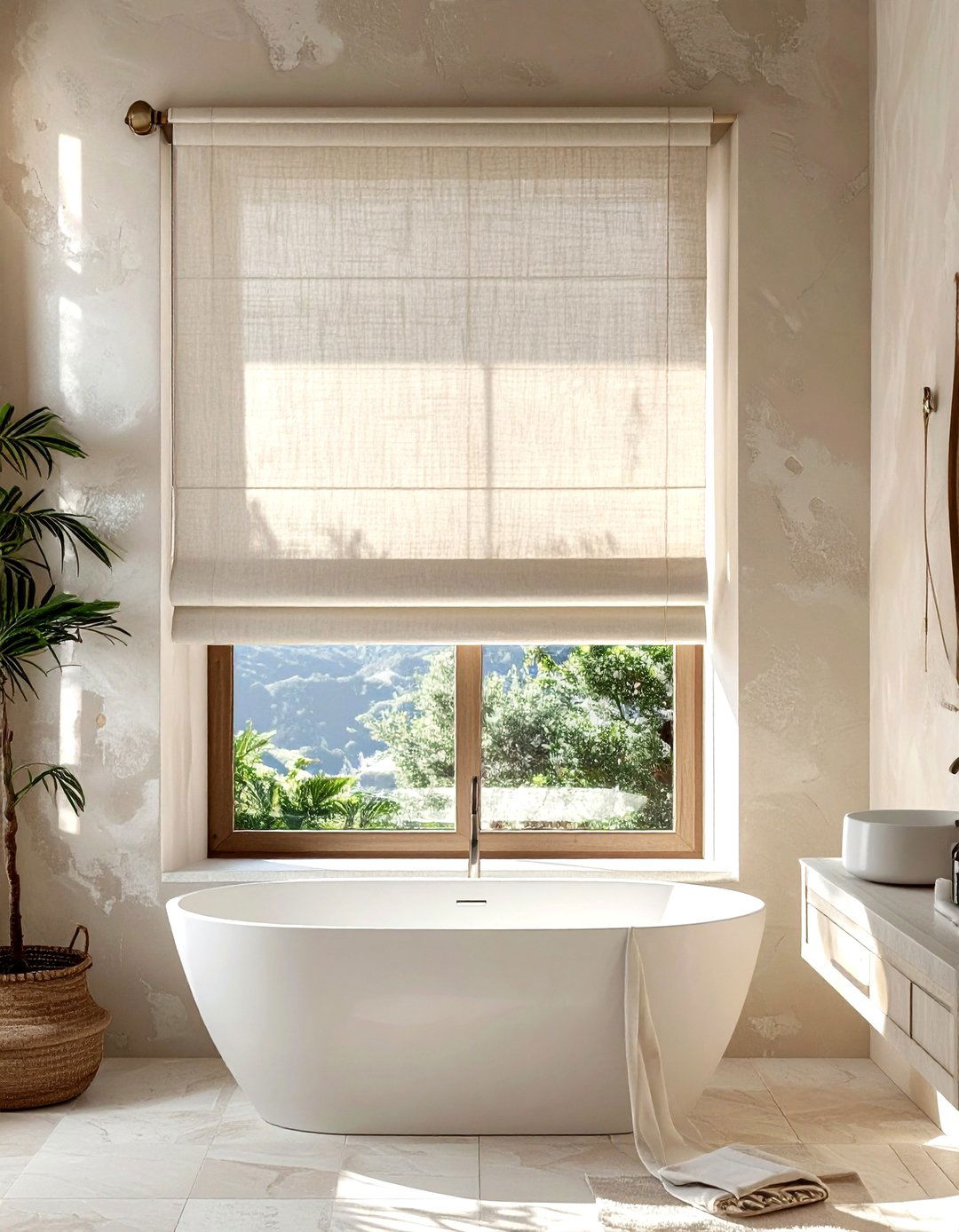 Linen Roman Shade - 30 Tuscan bathroom ideas