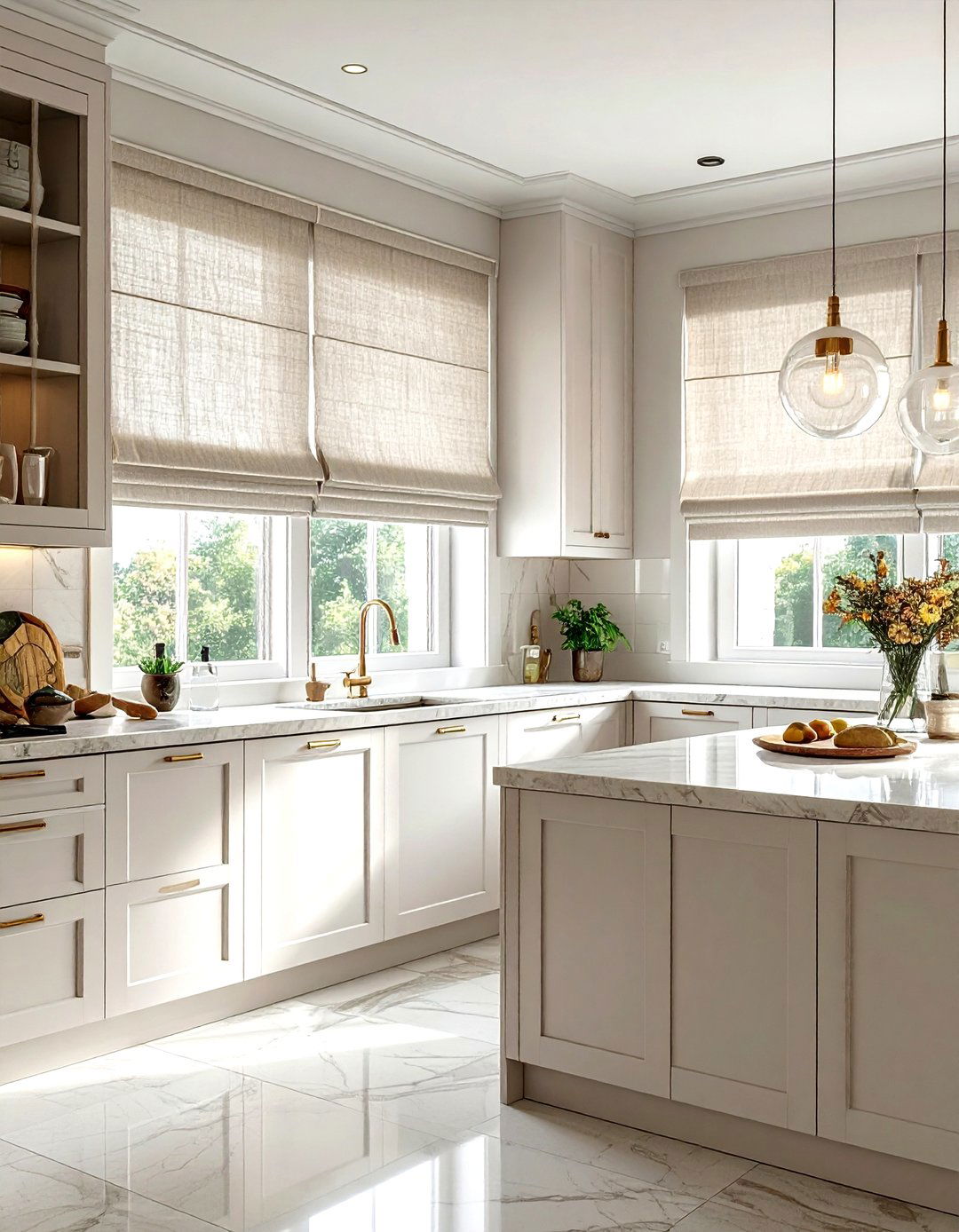 Linen Roman shades kitchen - 30 kitchen texture layering ideas