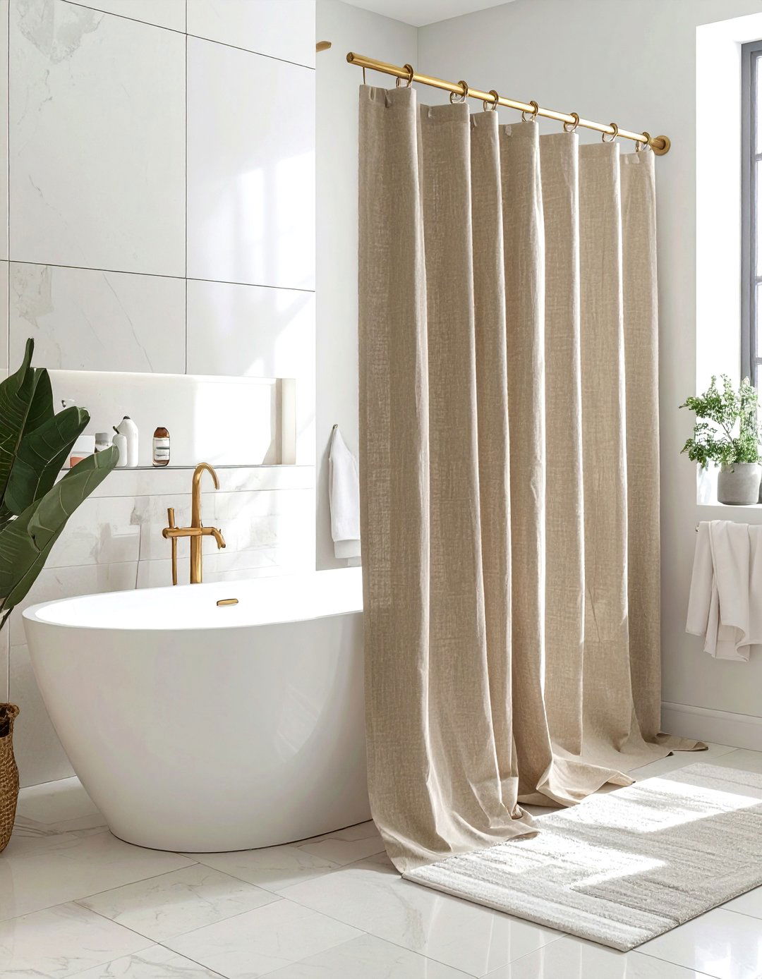 Linen Shower Curtain - 30 bathroom soft settings