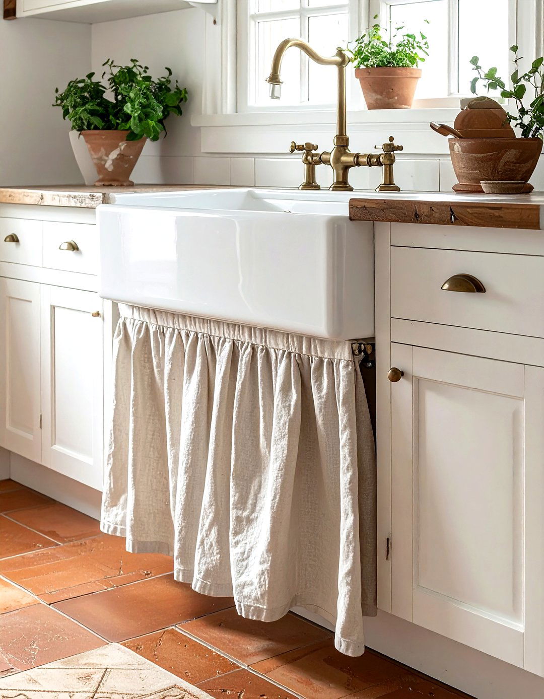 Linen Sink Skirt - 30 linen kitchen ideas