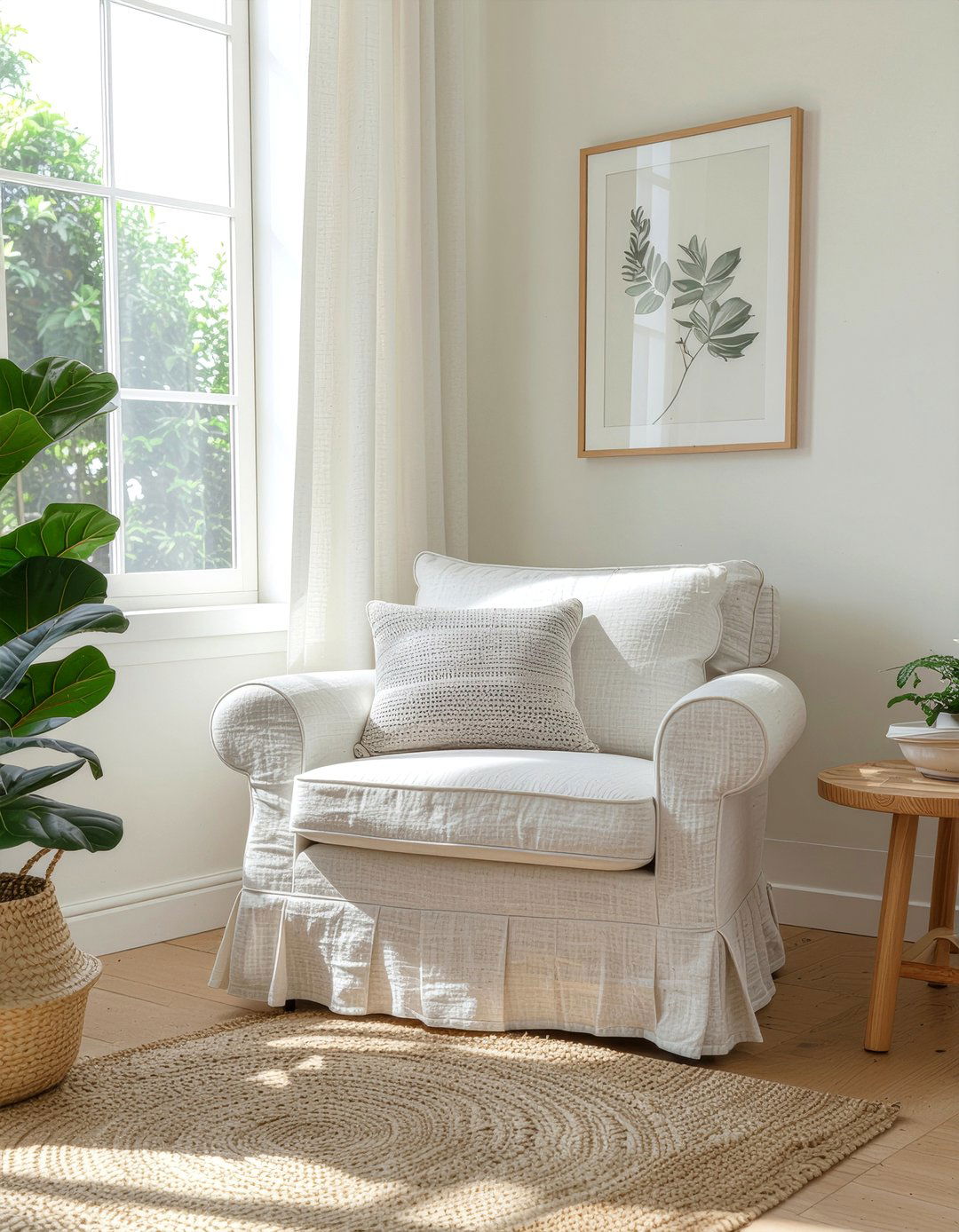 Linen Slipcovered Armchair - 30 linen living room ideas