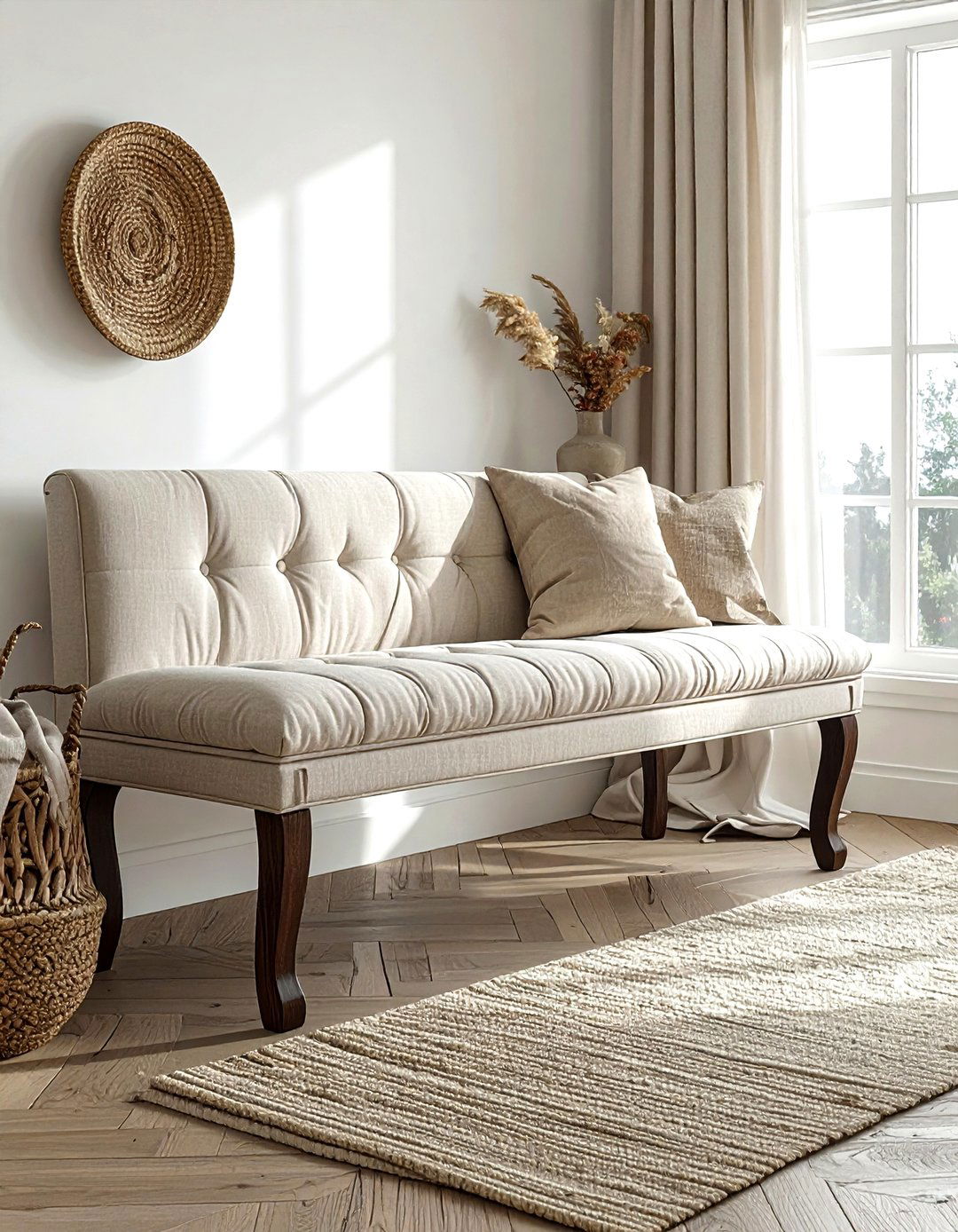Linen Upholstered Bench Living Room - 30 living room transitional furniture ideas