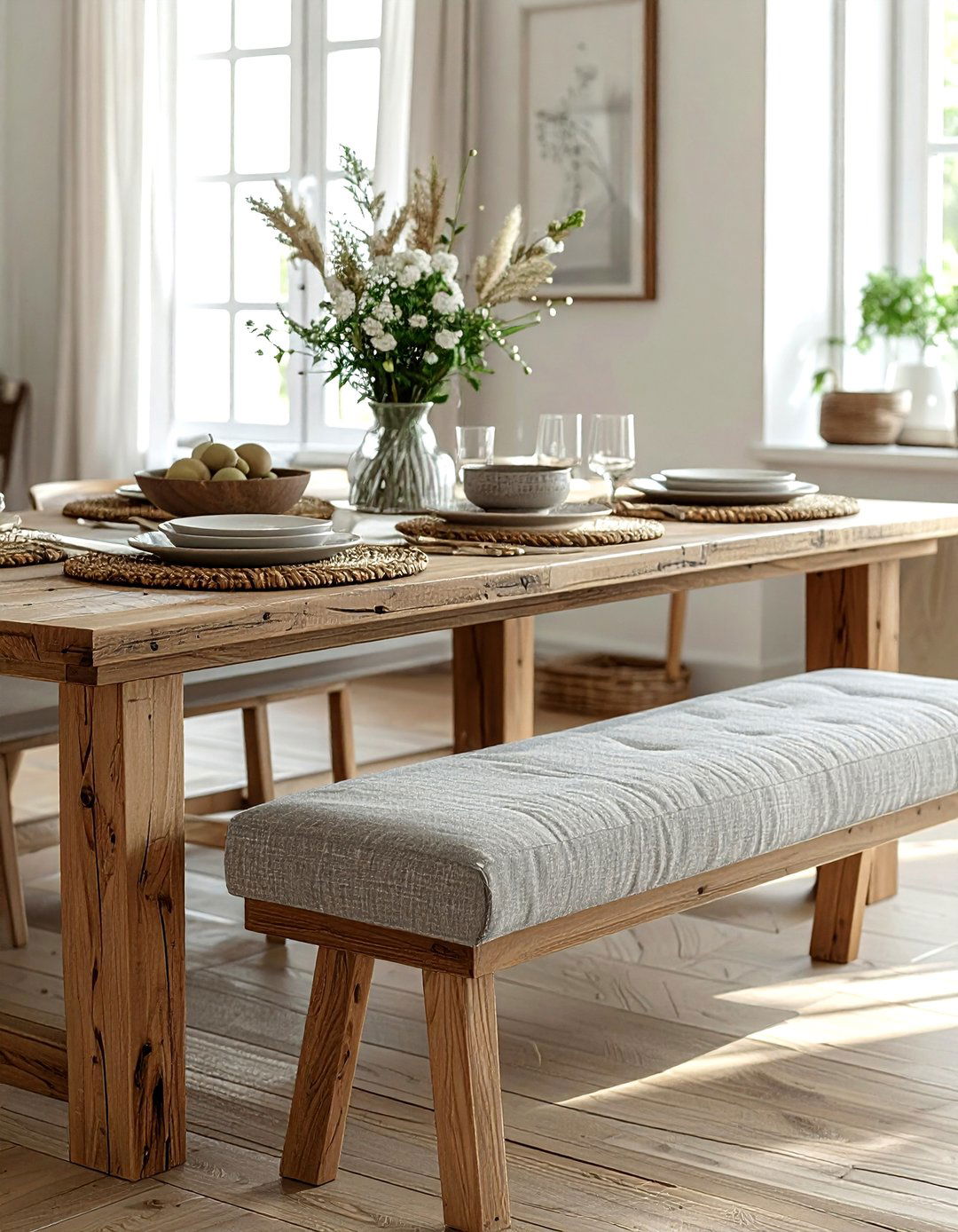Linen Upholstered Bench - 30 linen dining room ideas