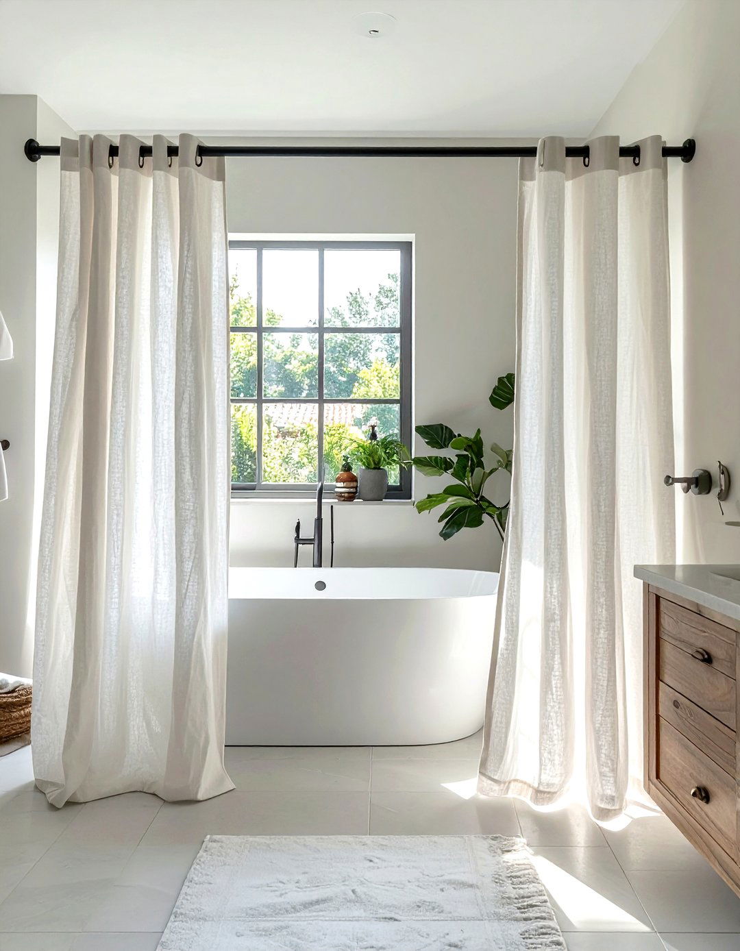 Linen bathroom curtains - 30 Southern bathroom ideas