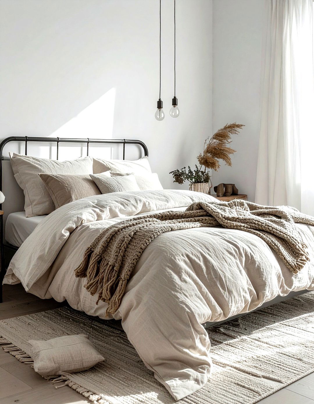Linen bedding industrial bedroom - 30 industrial beige bedroom ideas