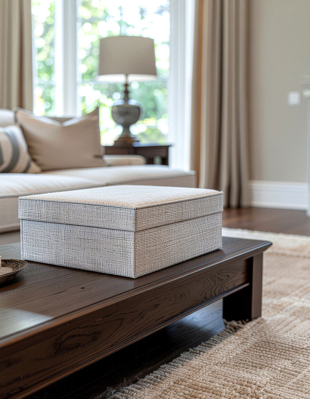 Linen covered box - 30 living room storage box ideas