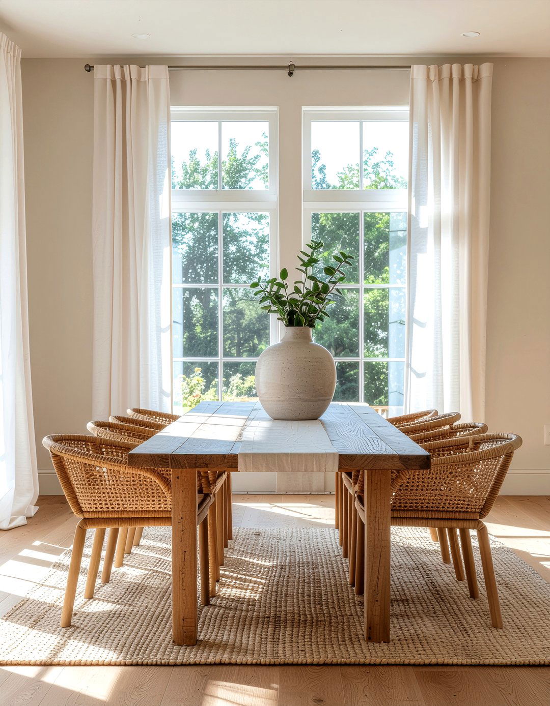 Linen curtains - 30 neutral curtain dining room ideas