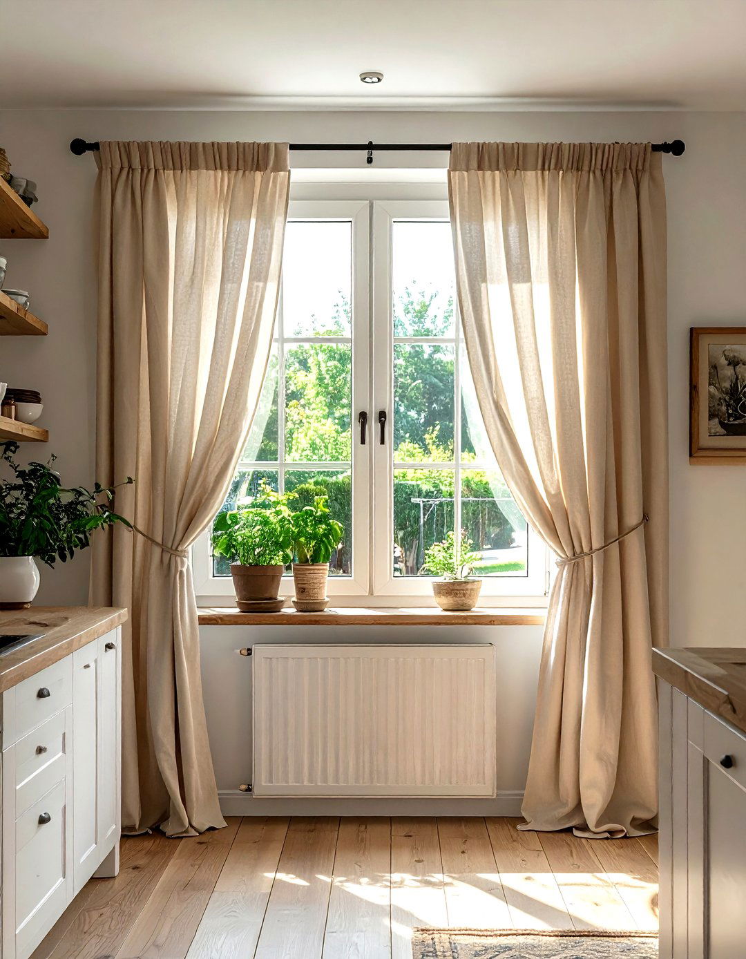 Linen curtains kitchen window - 30 kitchen warm settings