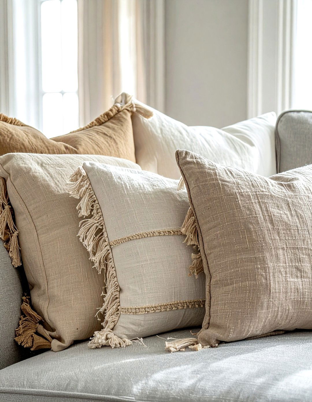 Linen decorative pillow - 30 beige living room accessories ideas