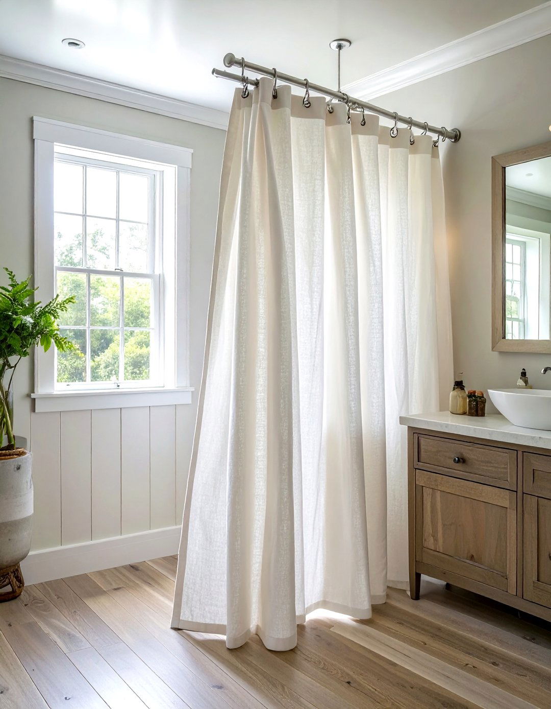 Linen shower curtain - 30 Cape Cod bathroom ideas