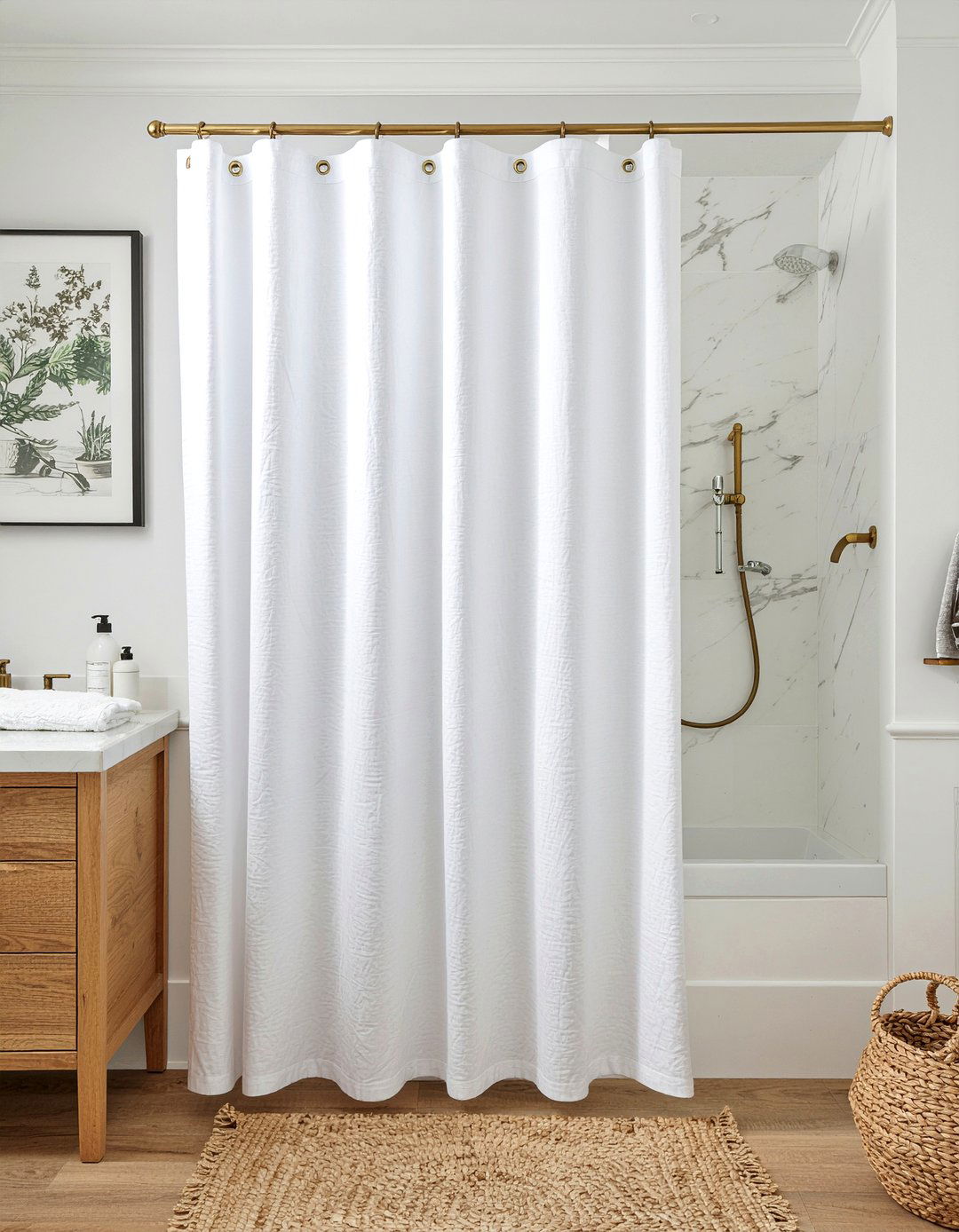 Linen shower curtain - 30 French bathroom ideas