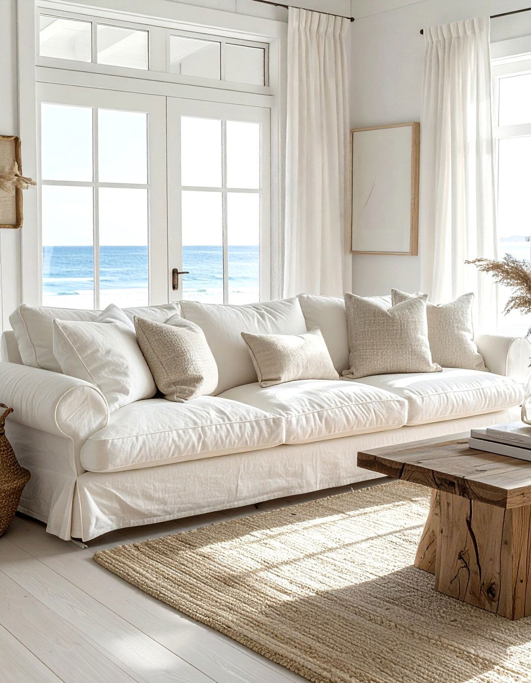 Linen sofa coastal living room - 30 coastal cream living room ideas