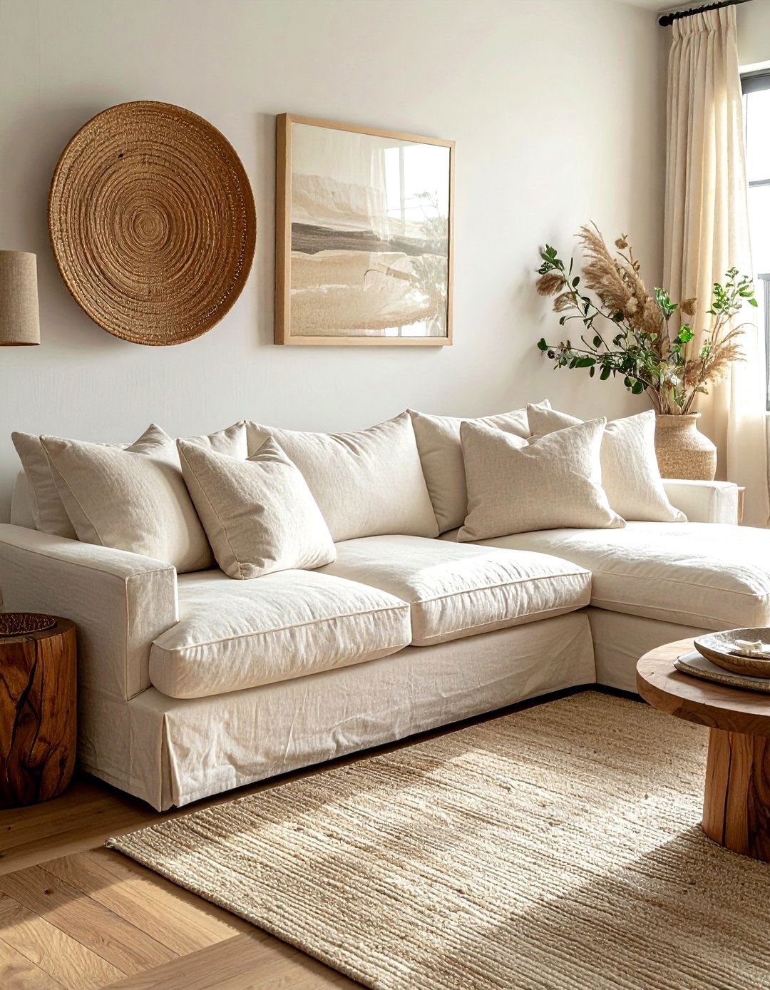 Linen sofa living room - 30 bohemian beige living room ideas