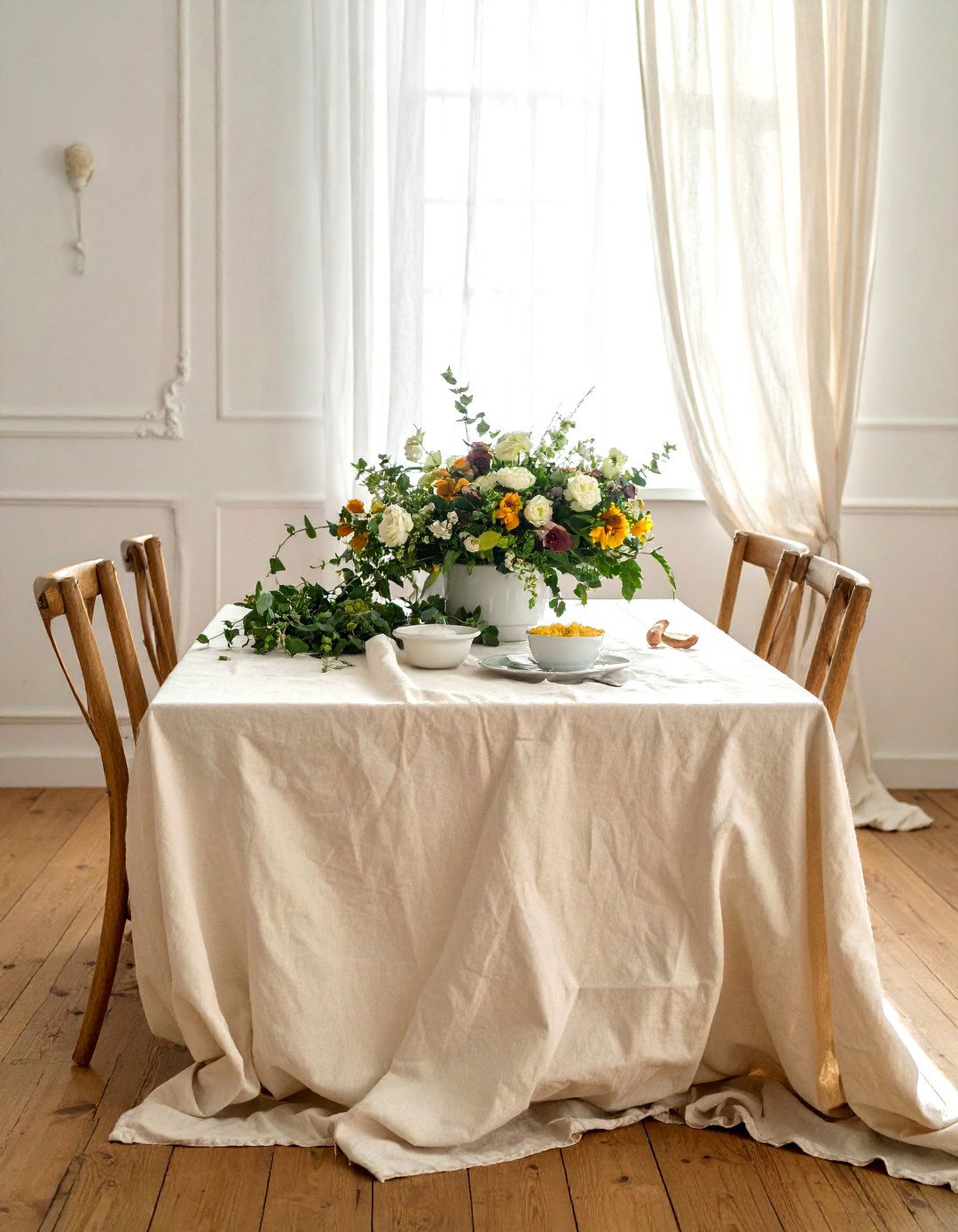 Linen tablecloth dining - 30 sunrise dining room ideas