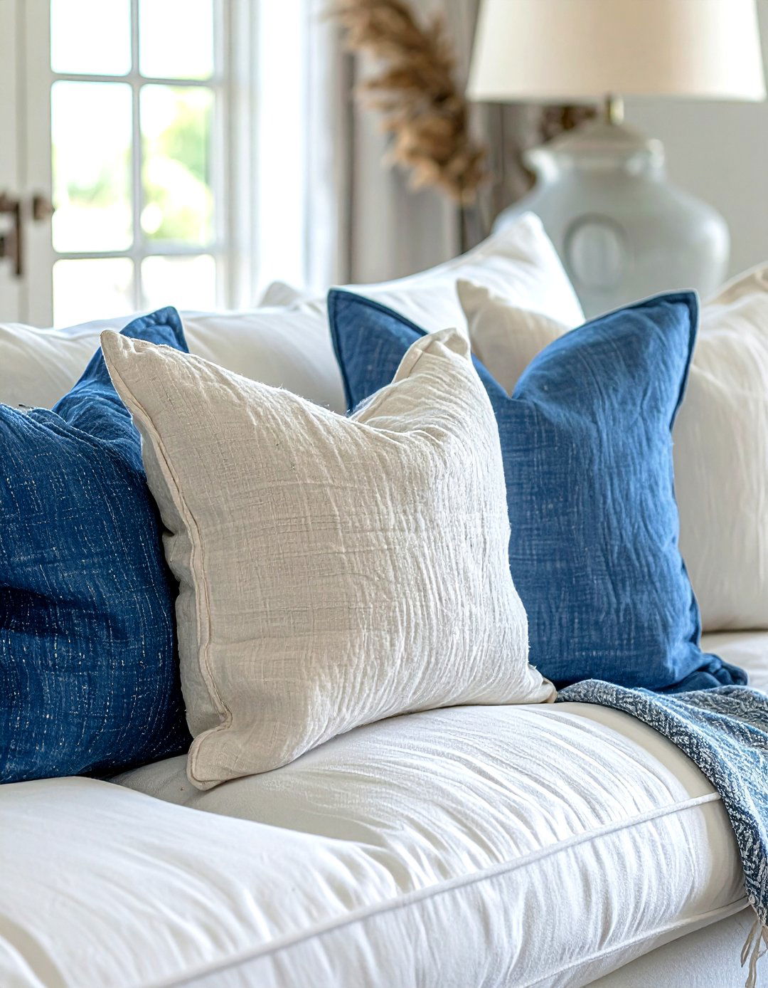 Linen throw pillows - 30 coastal grandmother decor ideas