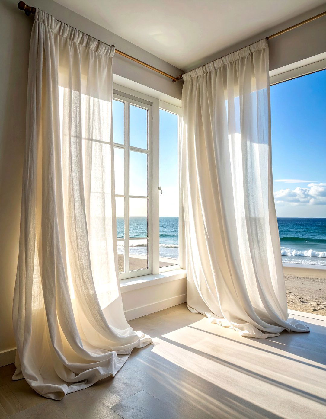 Linen window curtains - 30 beach decor ideas